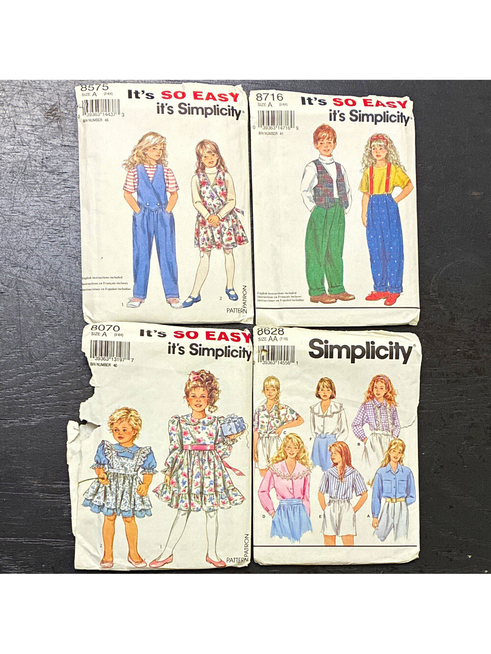 Simplicity Vintage Original Child Unisex Sewing Patterns Lot of 4 8575 8716